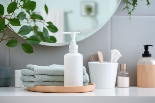 eco friendly reusable Soap dispenser in modern bathroom interior. AI Generated