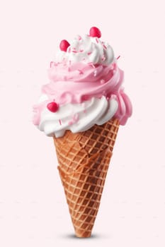 berry Ice cream in the cone on isolated white background. AI Generated