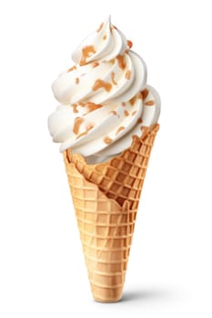 vanilla Ice cream in the cone on isolated white background. AI Generated