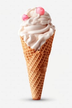 berry Ice cream in the cone on isolated white background. AI Generated