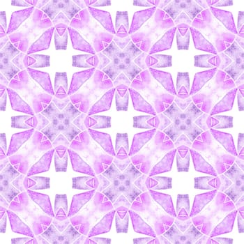 Watercolor summer ethnic border pattern. Purple vibrant boho chic summer design. Textile ready delicate print, swimwear fabric, wallpaper, wrapping. Ethnic hand painted pattern.