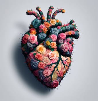 heart themed illustration shaped with flowers branches thorns ai generated