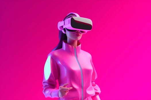 woman technology innovation virtual future reality gadget vr game happy futuristic sport lifestyle freedom black glasses young cyber concept neon digital. Generative AI.