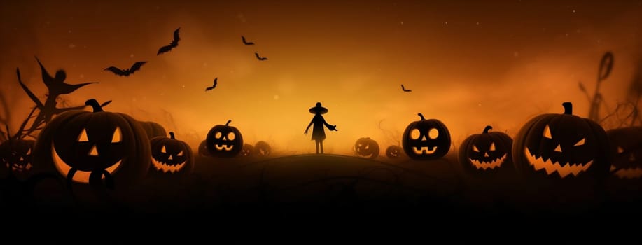 halloween ghost moon autumn horror fantasy night holiday face october pumpkin silhouette illustration scary orange celebration dark head black treat. Generative AI.