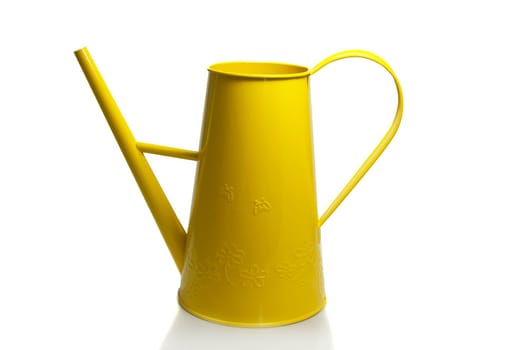 yellow watering can on isolated white