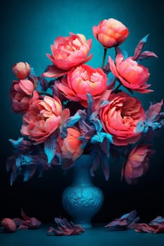 vibrant creative peony flower design abstract violet nature neon bloom beautiful horizontal bright texture colours blue blossom wallpaper colourful flora. Generative AI.