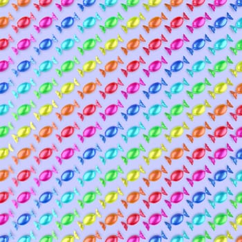 Background with many rows wrapped candies with different colors