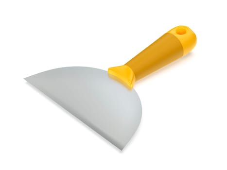 Putty knife with yellow handle on a white background