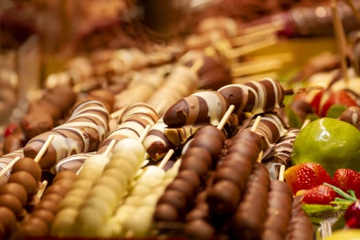 Gingerbread hearts at a folk festival with German words. High quality photo