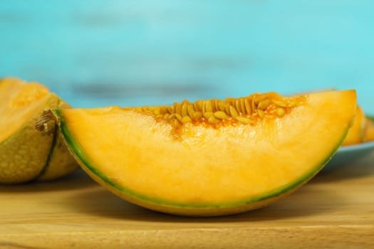 Melon close-up cut. Cooking food in the kitchen in summer