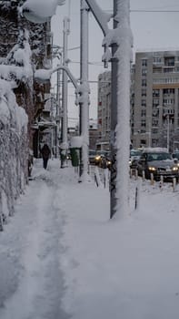 First day of winter, heavy snow in Bucharest city, Romania