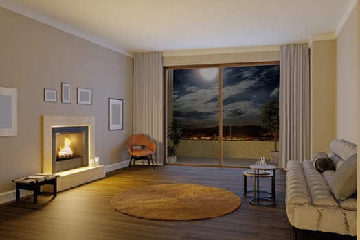3D illustration of a modern apartment interior.