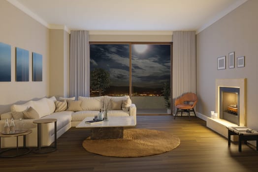 3D illustration of a modern apartment interior.