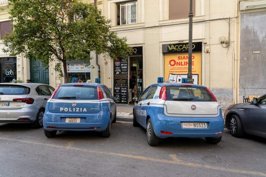 Palermo, Italy - July 20, 2023: Two small police cars parked in the city centre.