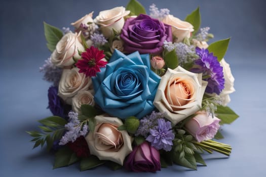 wedding bouquet of different colors on a solid color background. ai generative