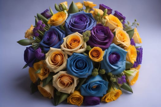 wedding bouquet of different colors on a solid color background. ai generative