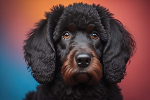 Portrait of a beautiful black dachshund puppy on a solid color background. ai generative