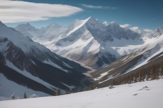 Mountains and snow-capped peaks of the Caucasus Mountains. ai generative