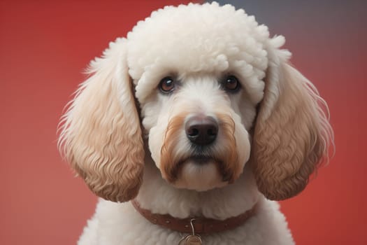 Close-up portrait of a poodle dog on a solid color background. ai generative