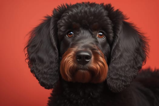 Portrait of a beautiful black dachshund puppy on a solid color background. ai generative