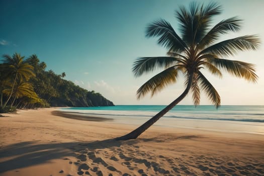 Beautiful tropical beach with coconut palm tree. ai generative