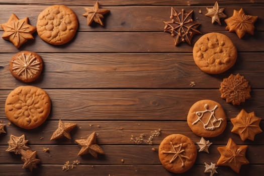 Cookies on a wooden table. Top view. ai generative