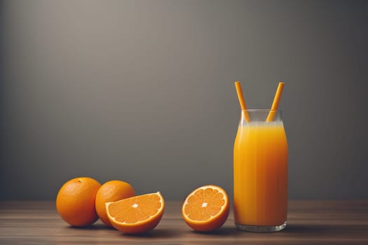 Glass of orange juice and fresh orange fruits. ai generative