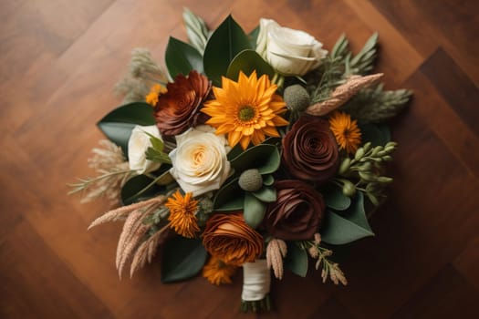 wedding bouquet of different colors on a solid color background. ai generative