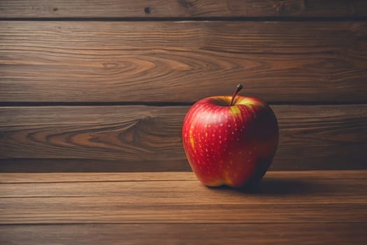 Red apple on a wooden background. ai generative