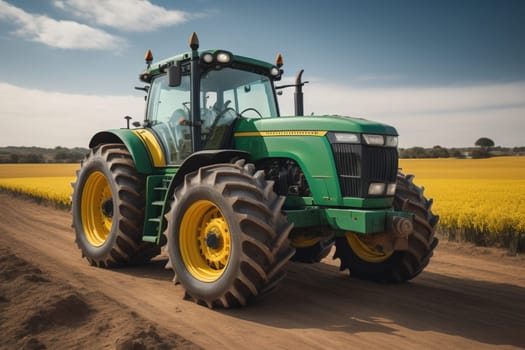 Modern tractor on a colored background. ai generative