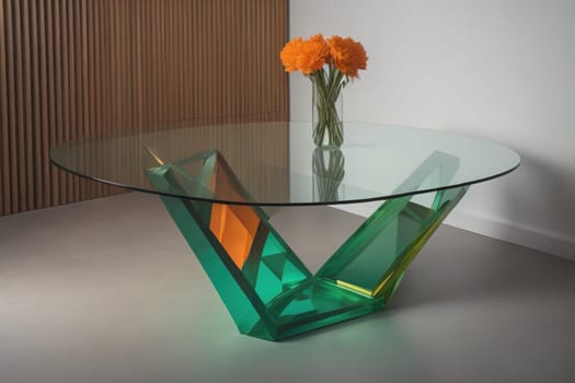 a glass table in a room. ai generative