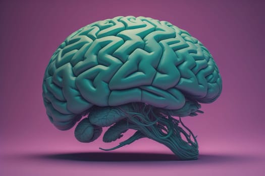 Human brain on a solid color background. ai generative
