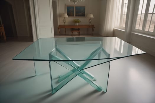 a glass table in a room. ai generative