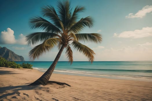 Beautiful tropical beach with coconut palm tree. ai generative