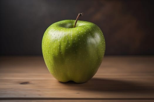Green apple on a wooden table with dark background, shallow depth of field. The concept of healthy eating. ai generative