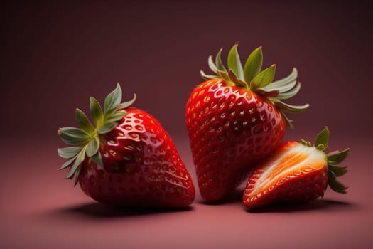 Fresh strawberries on a solid color background. generative ai