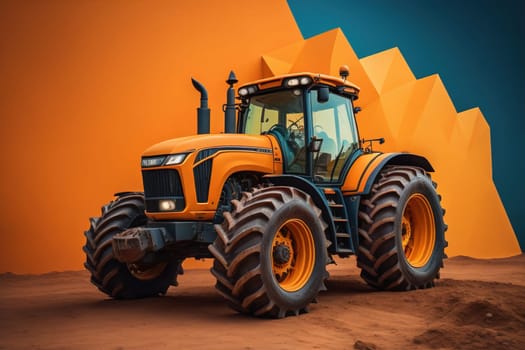 Modern tractor on a colored background. ai generative