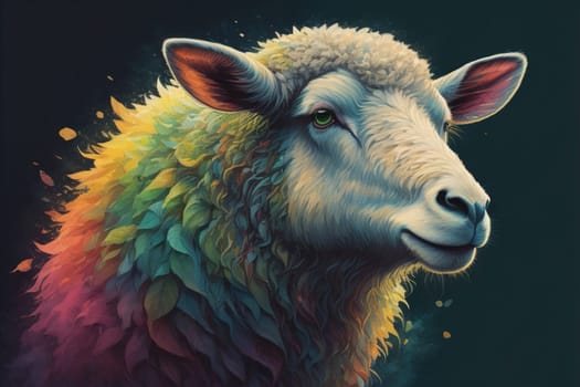 Sheep on a solid color background. Photo in old color image style. ai generative