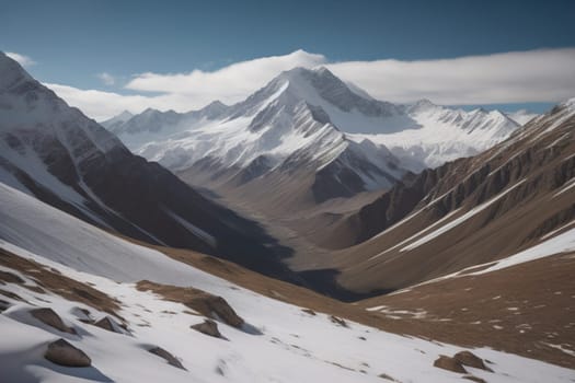 Mountains and snow-capped peaks of the Caucasus Mountains. ai generative