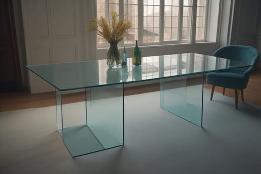 a glass table in a room. ai generative