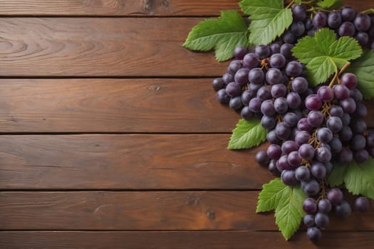 Bunch of fresh grapes on wooden table. Vintage style toned picture. ai generative
