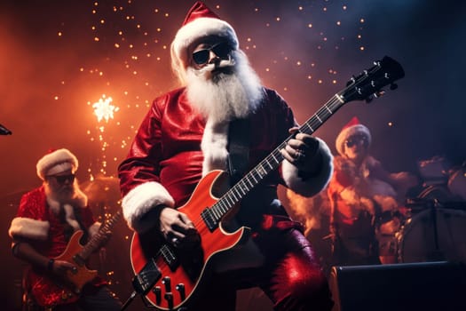 New Year's Party. New Year's Eve concert with Santa Claus and lively rock band.