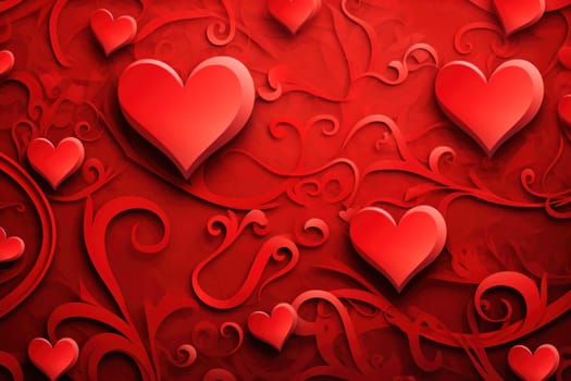 Red background with hearts for Valentine's Day or wedding. Abstract background with red hearts