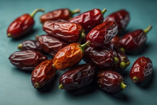 Dried fruits of date palm on a solid color background. Toned. ai generative