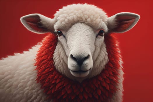 Sheep on a solid color background. Photo in old color image style. ai generative