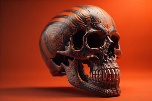 human skull on solid color background. Halloween concept. Close up. ai generative