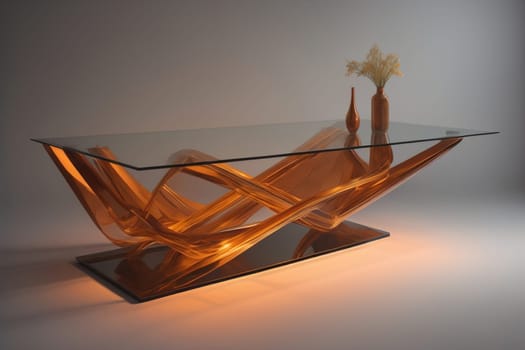 a glass table in a room. ai generative