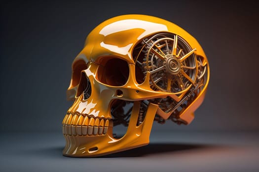 Human skull with gears and cogwheels. ai generative