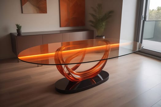 a glass table in a room. ai generative