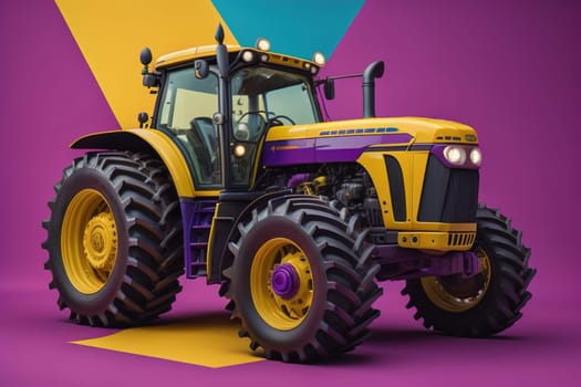 Modern tractor on a colored background. ai generative